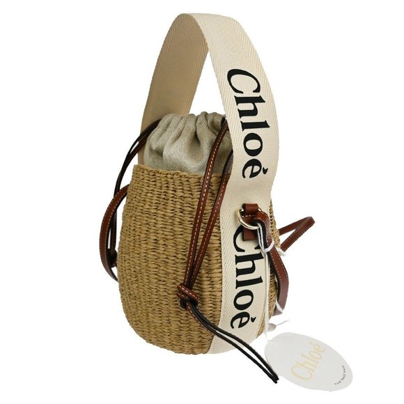 CHLOE Woody Small Basket Shoulder Hand Bag 2Way Canvas Leather Paper BN 93RH257 - Picture 10 of 16